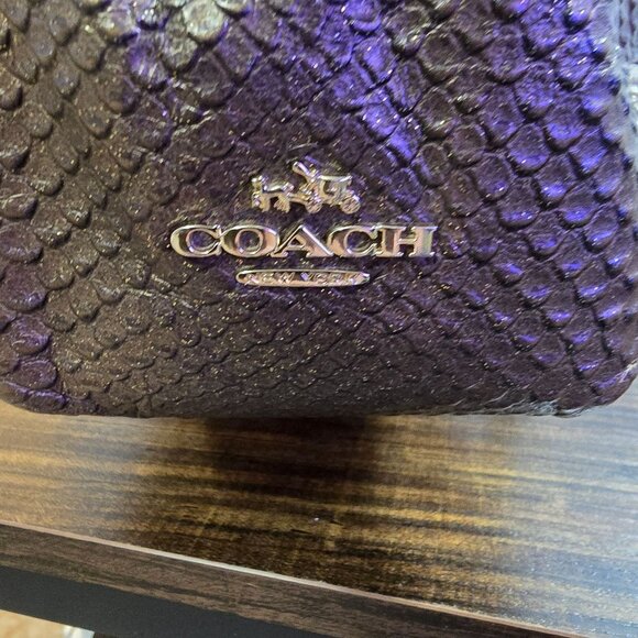 Coach Ombre Gold Metallic Python Embossed Leather Shoulder Bag Dual Black Handle - Picture 5 of 12
